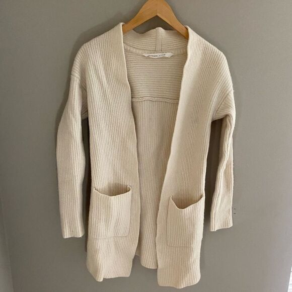 Athleta Wool and Cashmere Blend Ivory Ribbed Cardigan Sweater with pockets - Picture 5 of 5